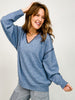 Long Sleeve Exposed Stitch Solid Knit V-Neck Sweater