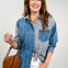 Mineral Washed Color Block Striped Denim Top