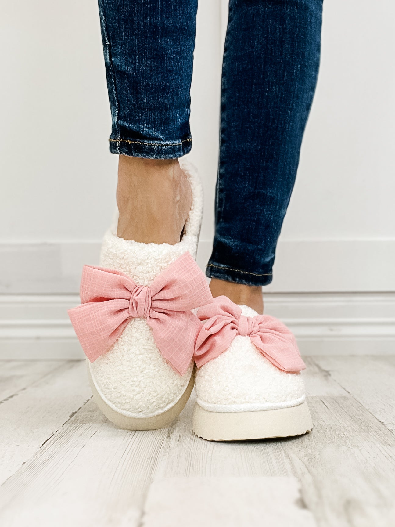 MIA Imani Plush Slip-On Shoes with Bow in Blush