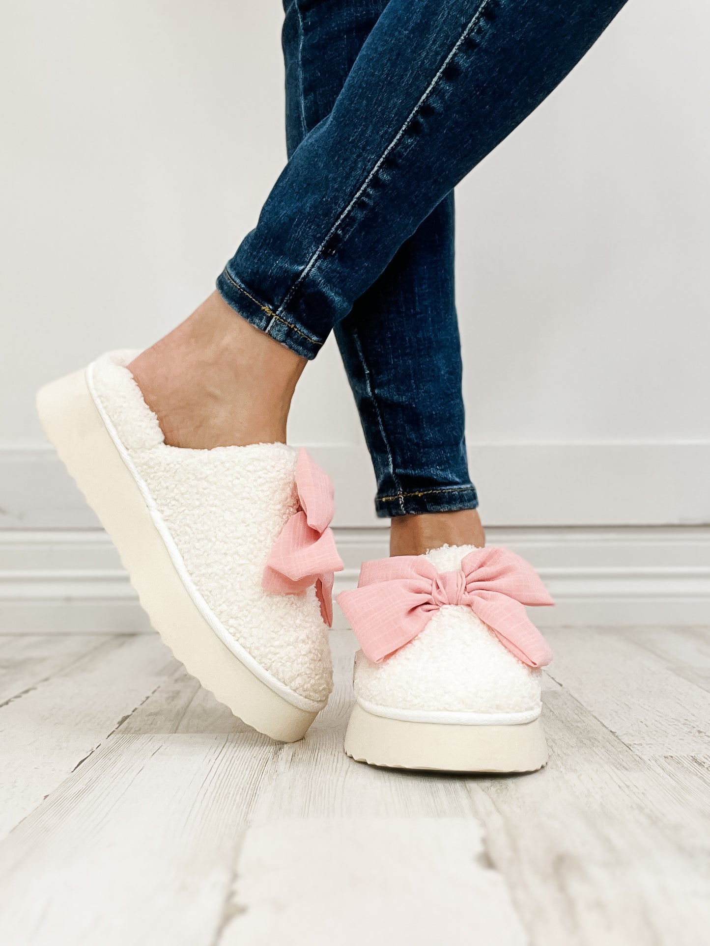 MIA Imani Plush Slip-On Shoes with Bow in Blush