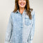 Mineral Washed Color Block Striped Denim Top