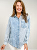 Mineral Washed Color Block Striped Denim Top