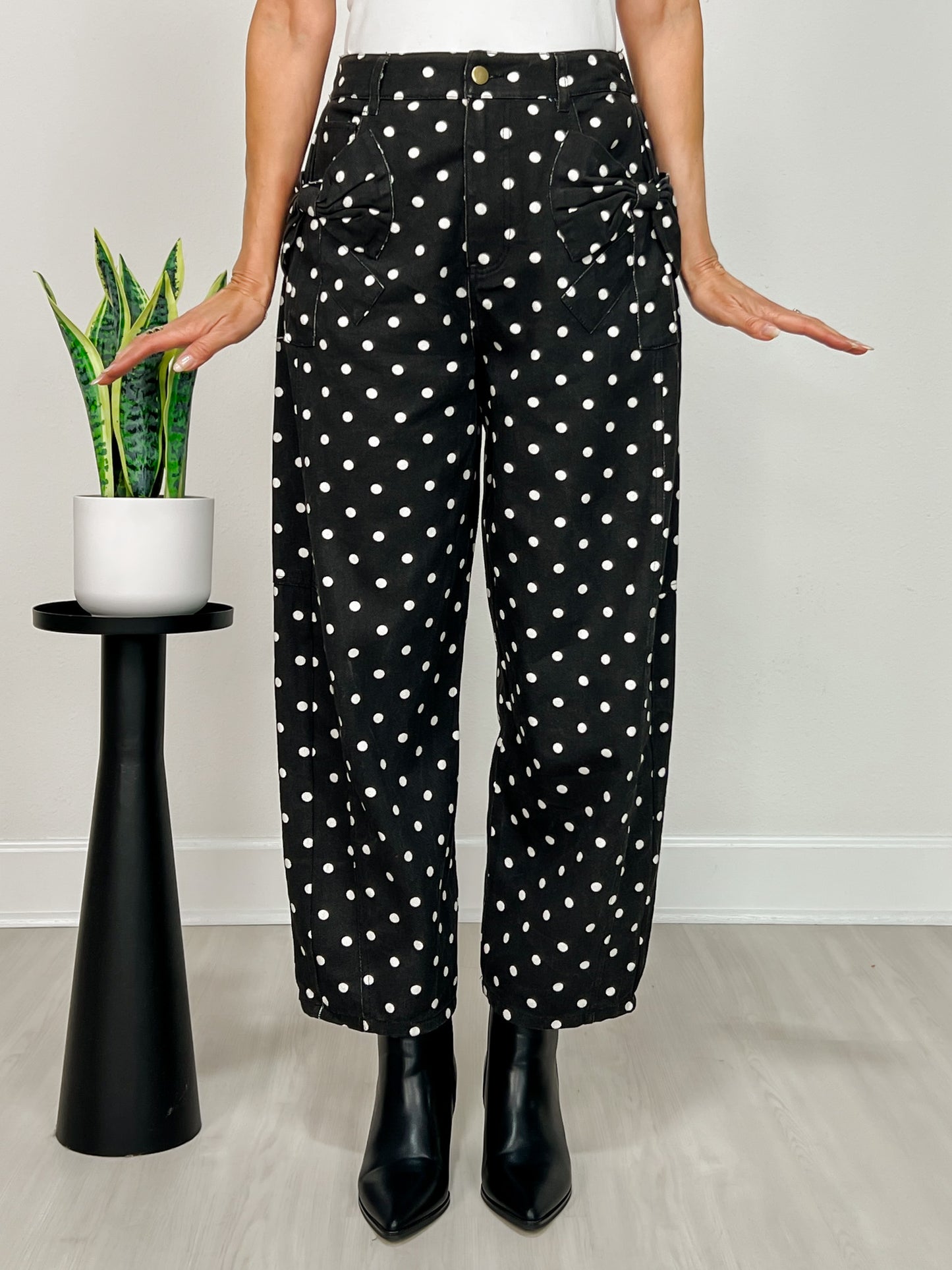 Hi-Rise Printed Denim with Polka Dot Pants