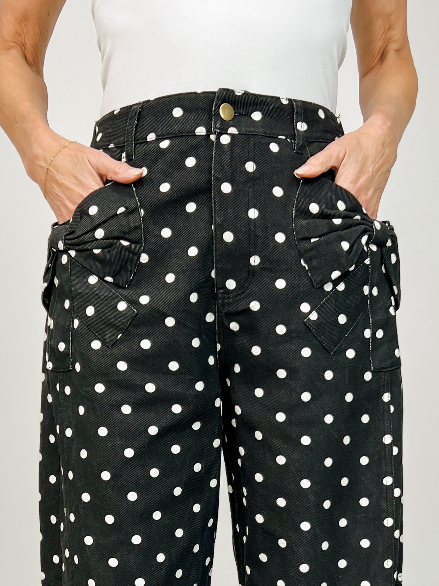 Hi-Rise Printed Denim with Polka Dot Pants