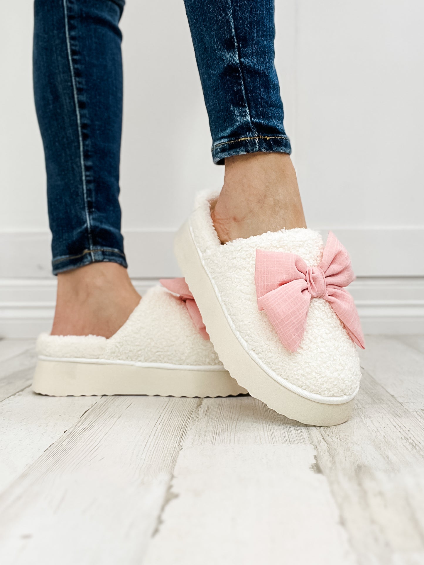 MIA Imani Plush Slip-On Shoes with Bow in Blush