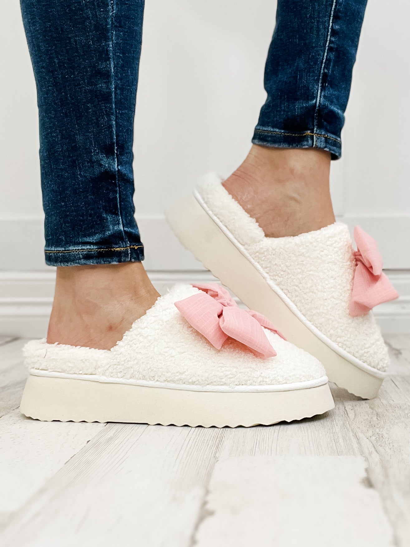 MIA Imani Plush Slip-On Shoes with Bow in Blush