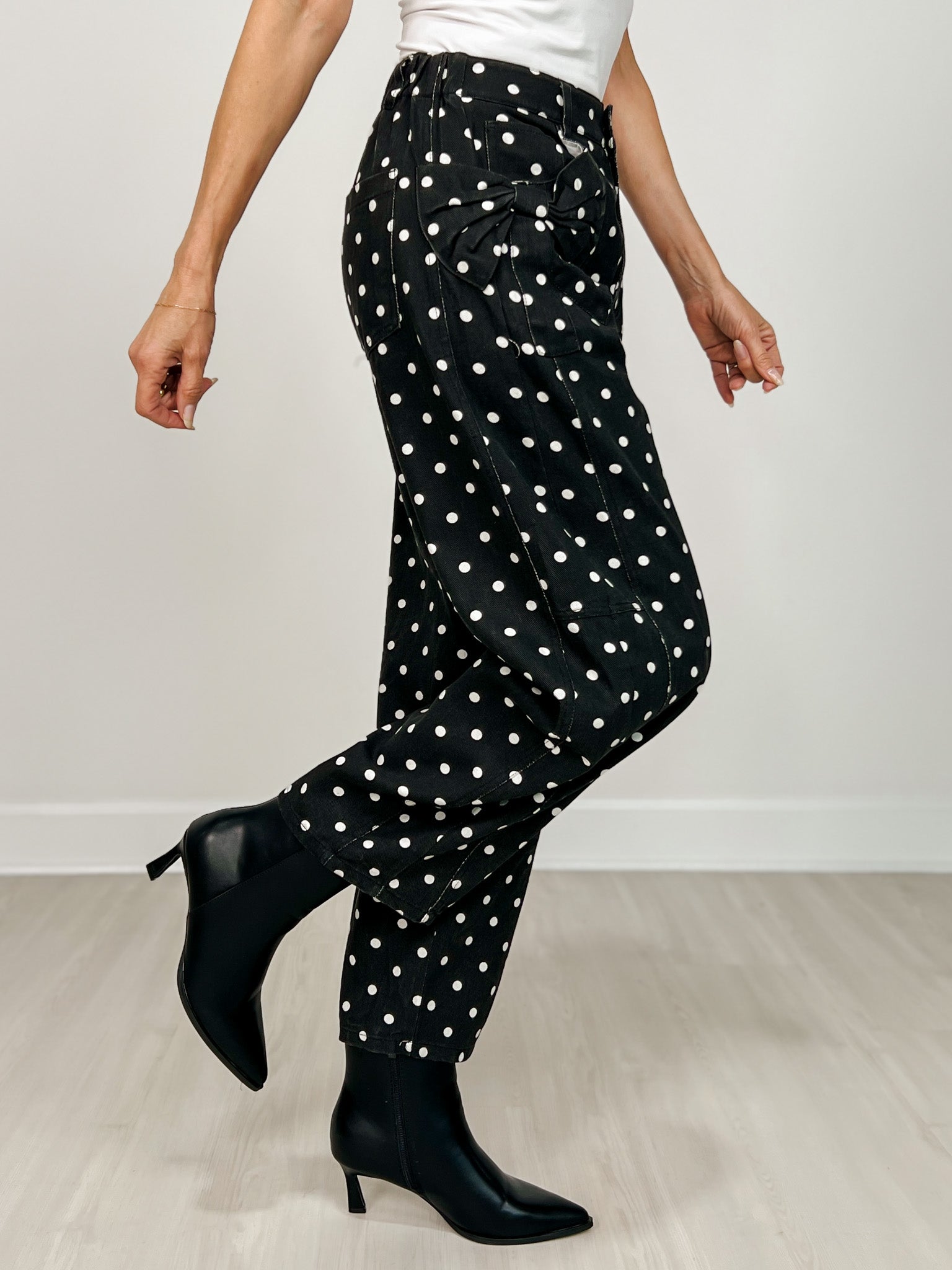 Hi-Rise Printed Denim with Polka Dot Pants