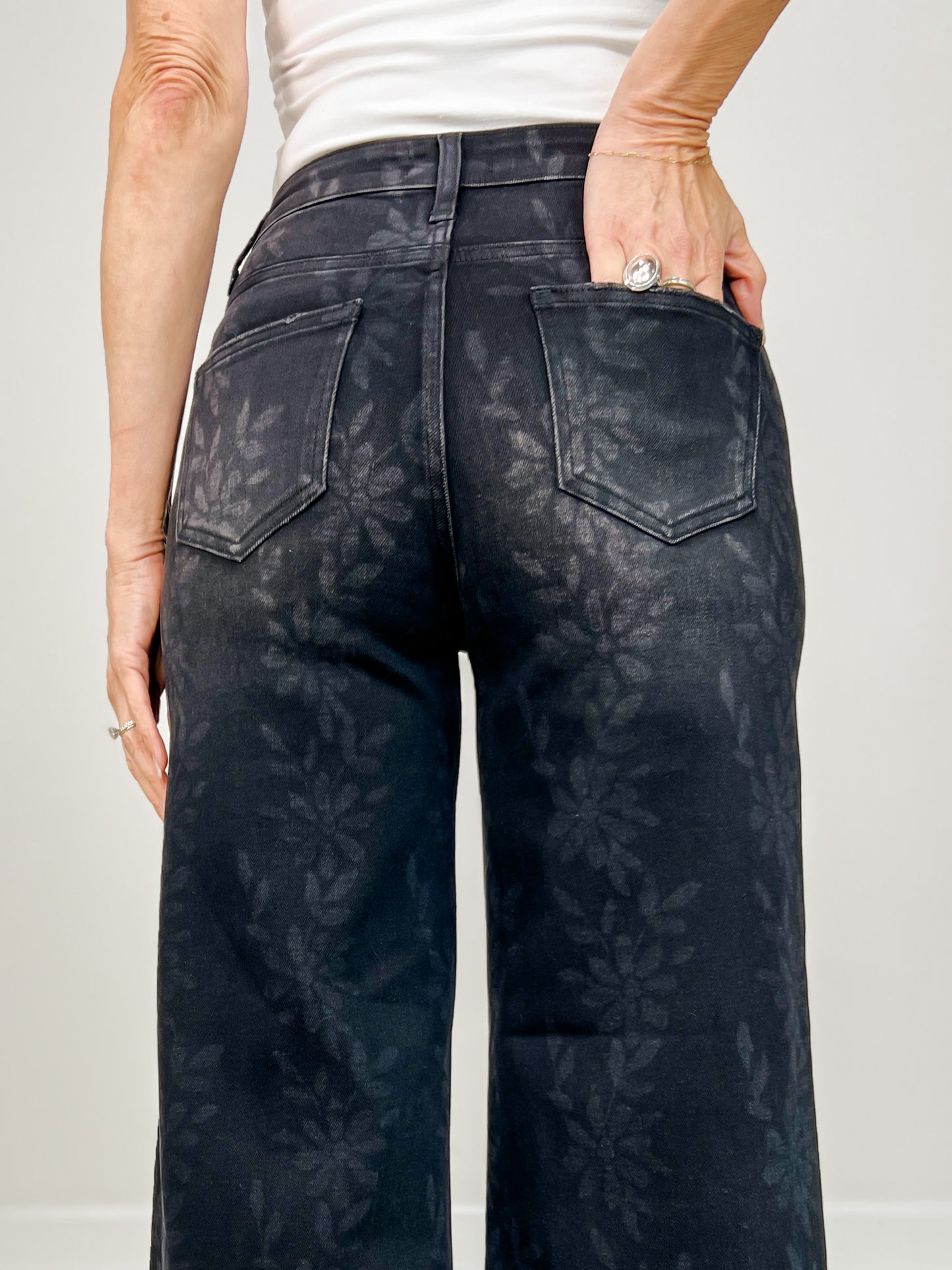 Daisy Digital Laser Print Stretch Wide Leg Jeans