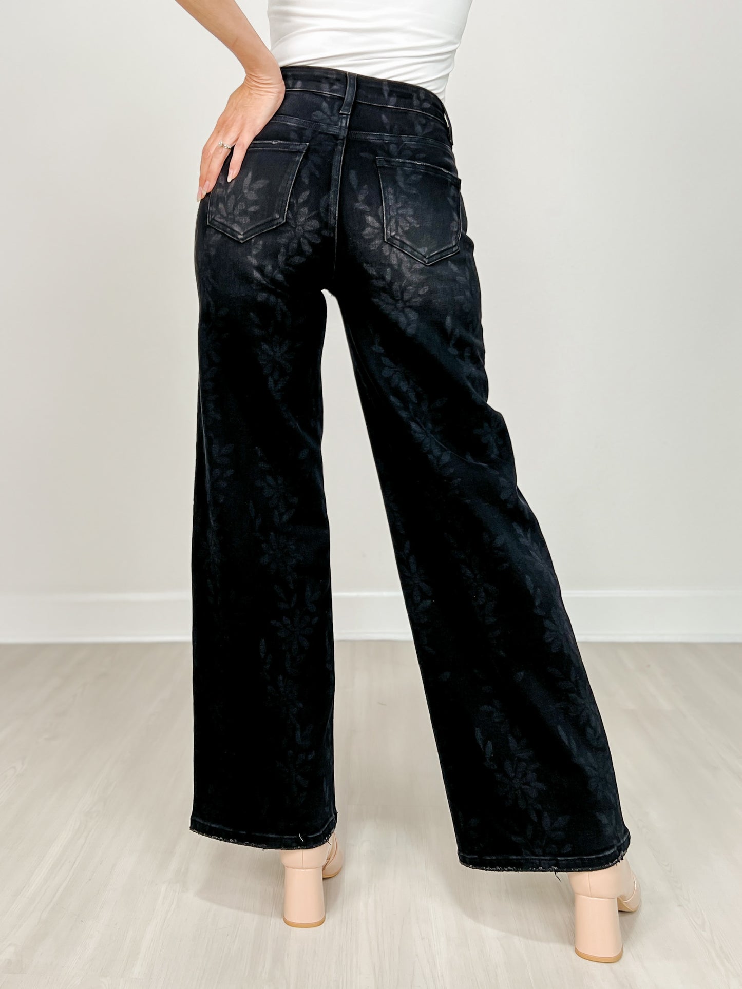 Daisy Digital Laser Print Stretch Wide Leg Jeans