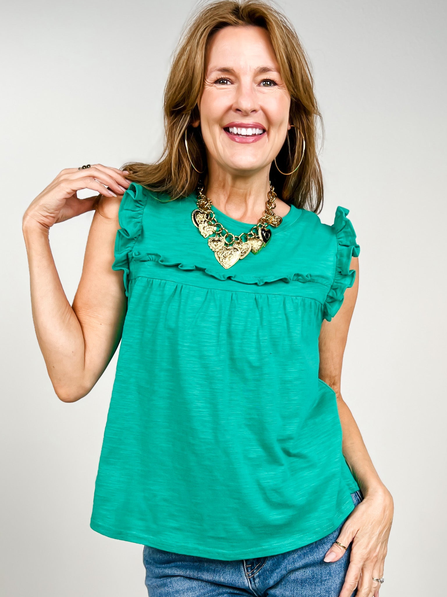 Sleeveless Ruffle Detail Solid Knit Top - GRP A