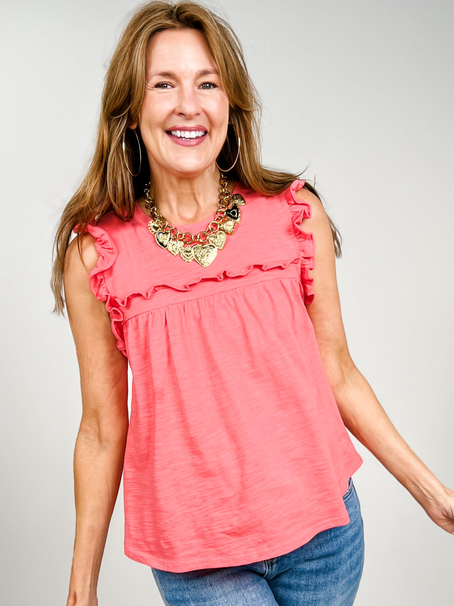 Sleeveless Ruffle Detail Solid Knit Top - GRP A