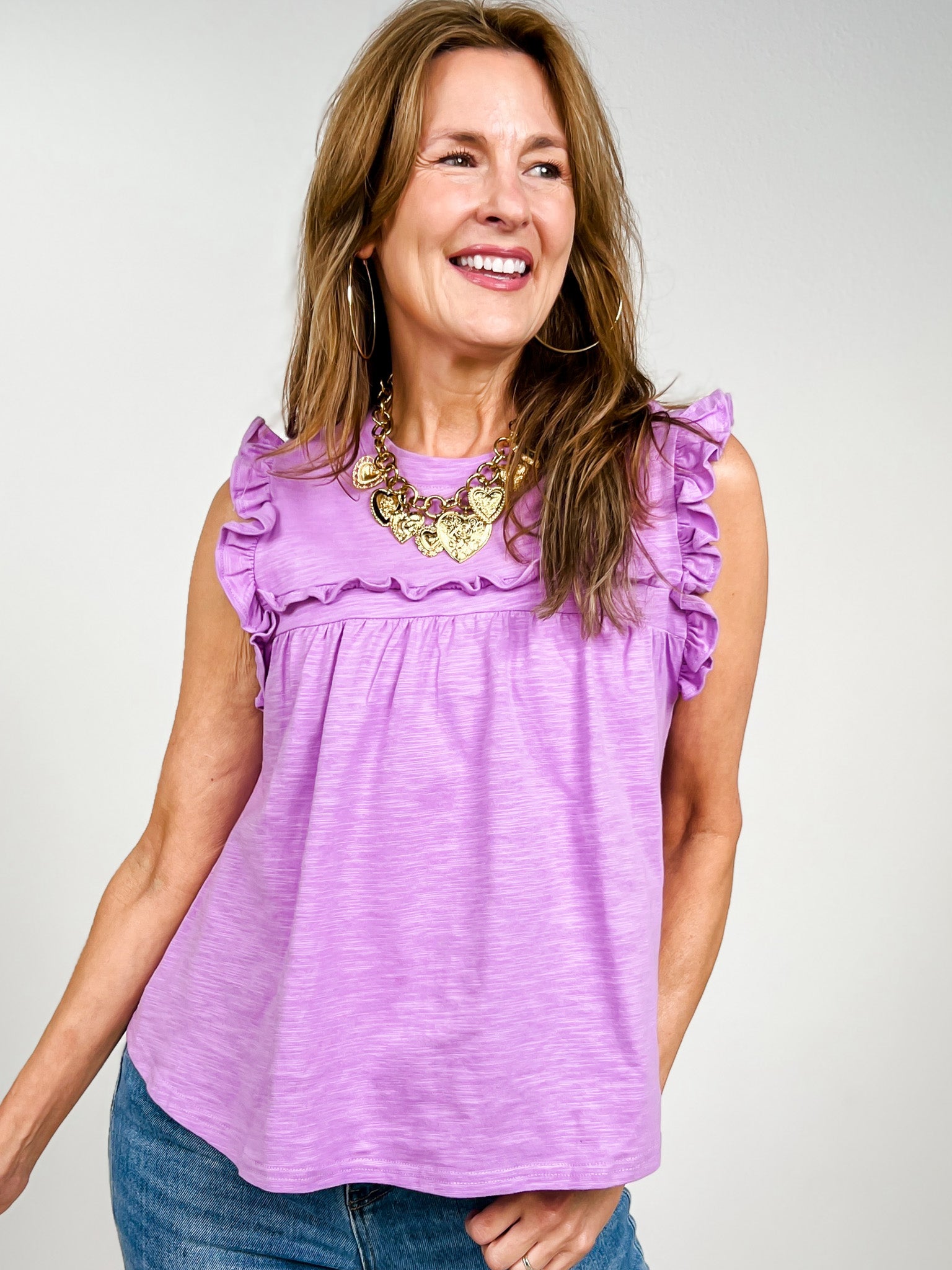 Sleeveless Ruffle Detail Solid Knit Top - GRP B