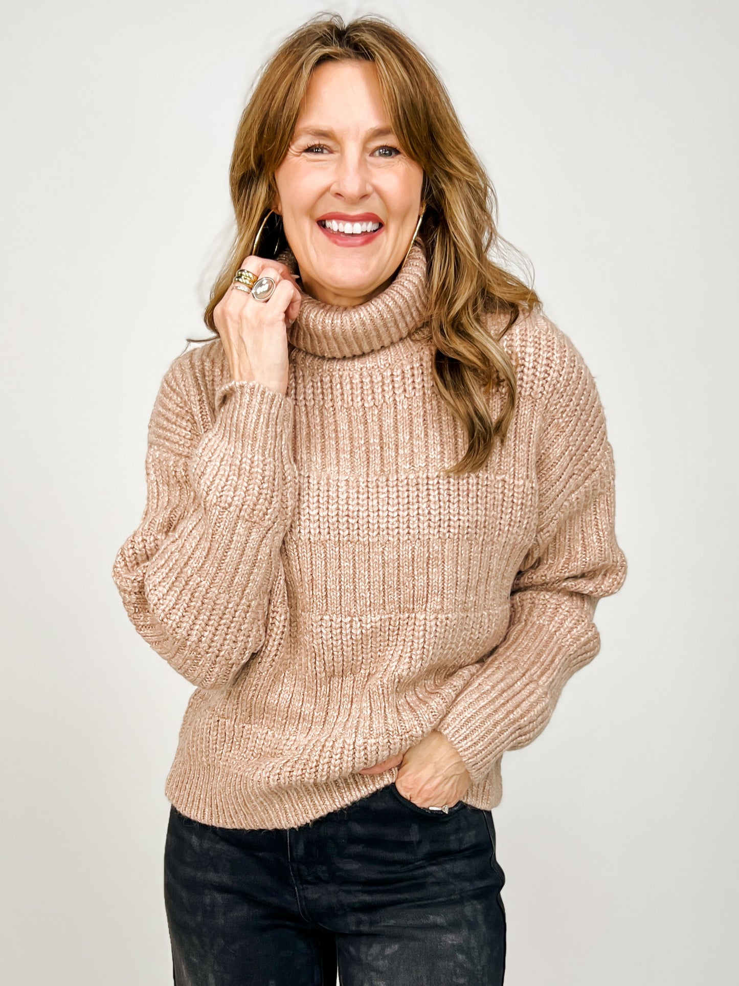 Cowl Neck Long Sleeve Solid Knit Sweater