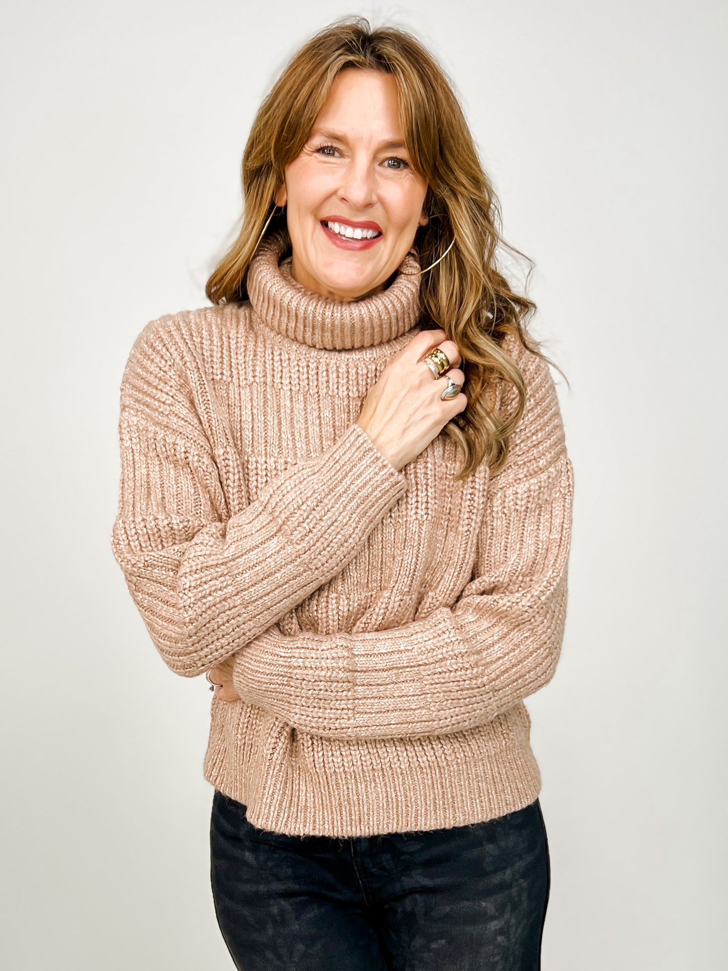 Cowl Neck Long Sleeve Solid Knit Sweater