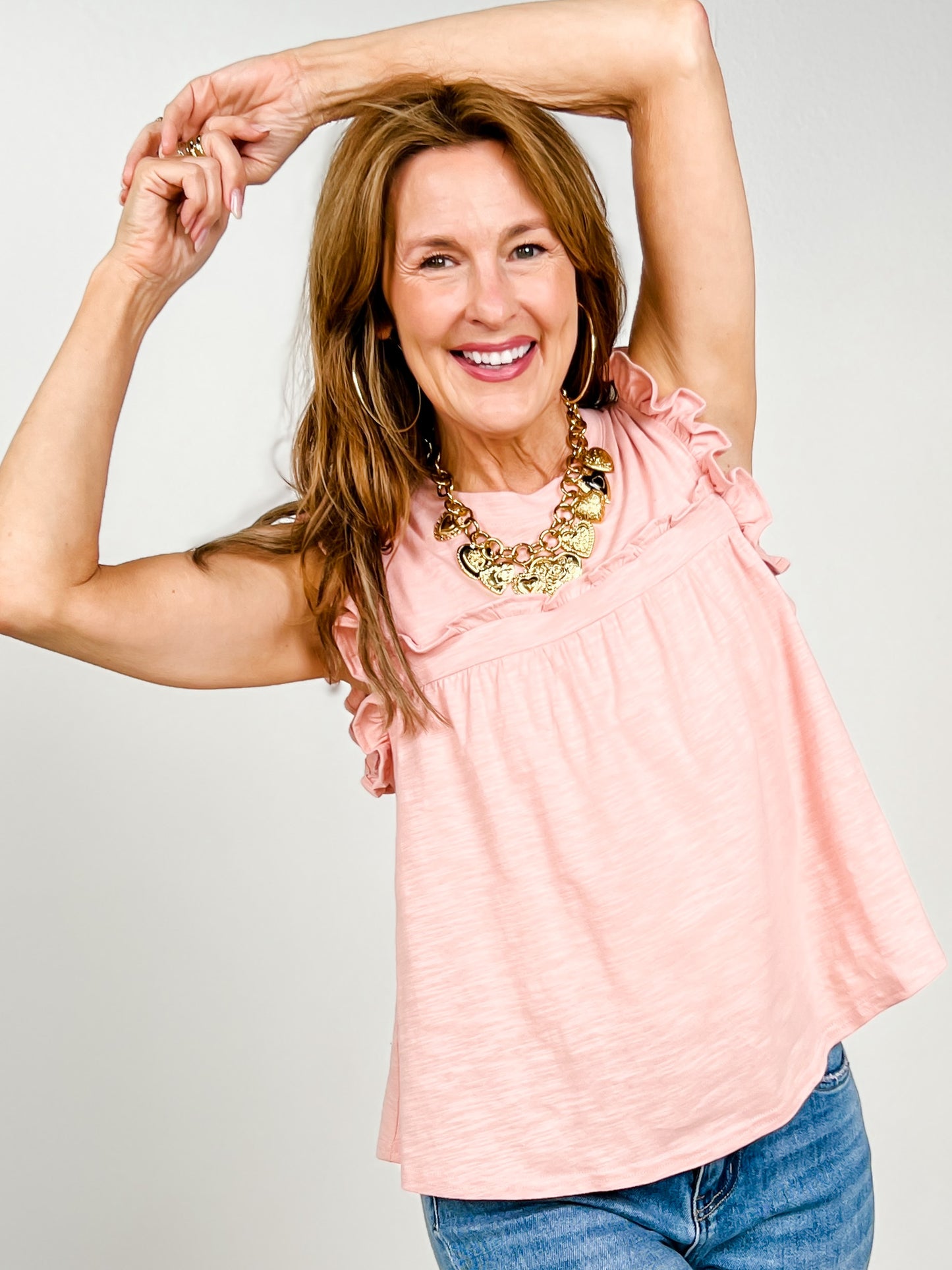 Sleeveless Ruffle Detail Solid Knit Top - GRP A