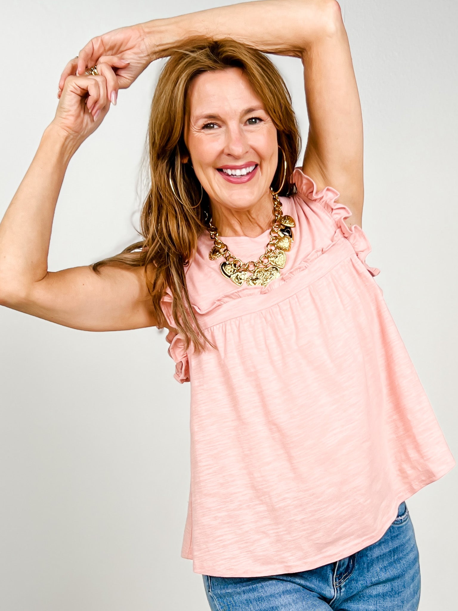 Sleeveless Ruffle Detail Solid Knit Top - GRP A