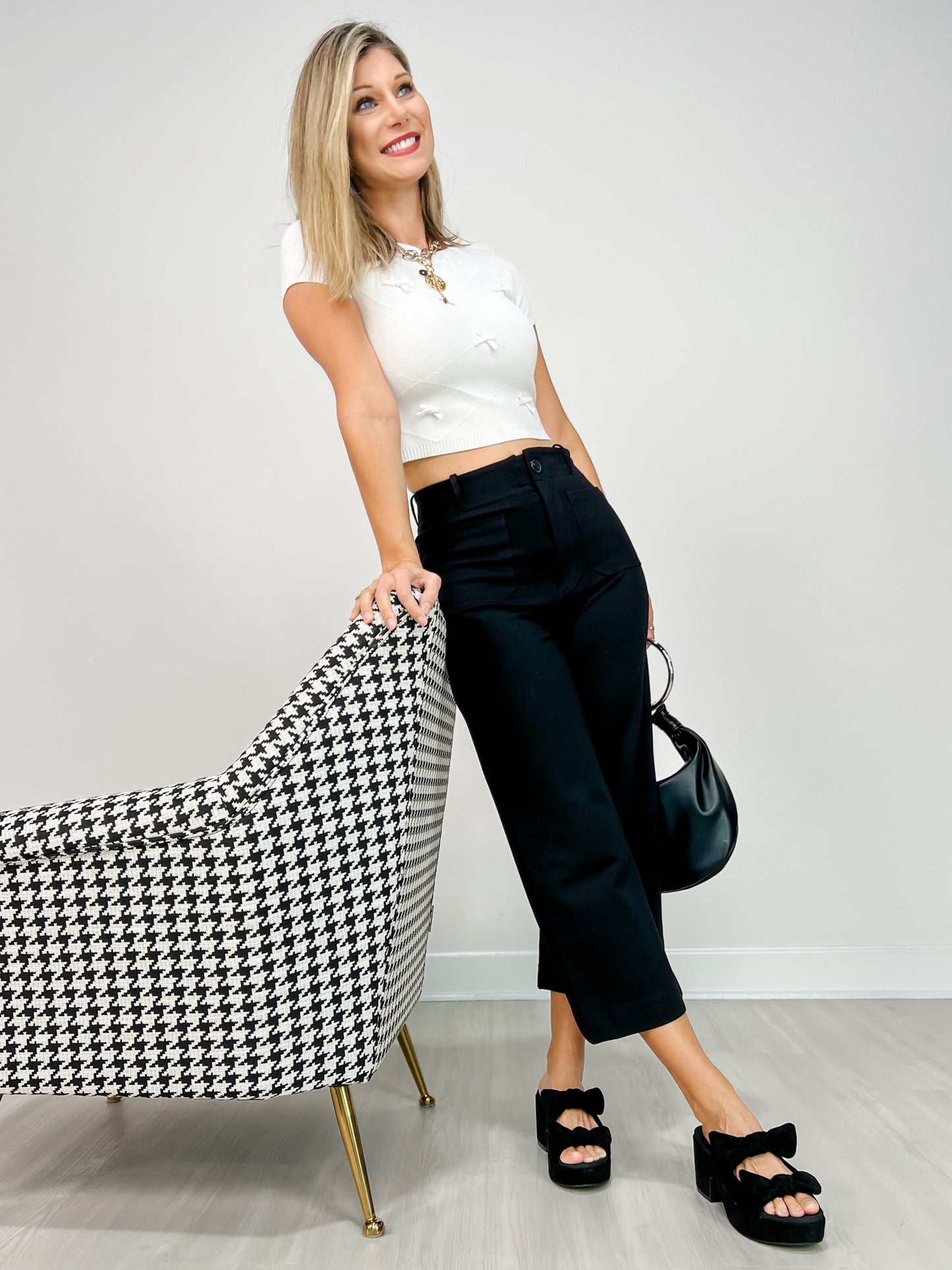 High Waisted Pants with Belt Loops and Side Pockets