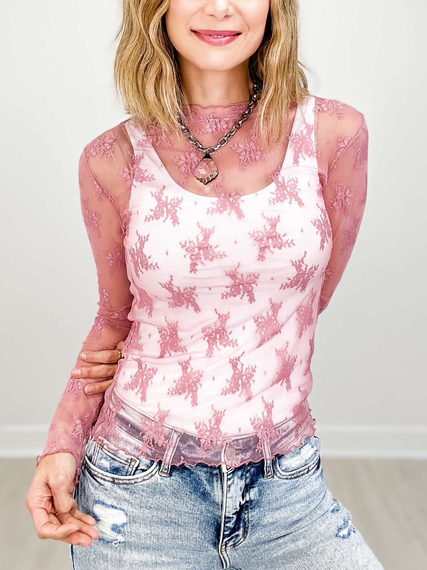 Long Sleeve Lace Layering Top