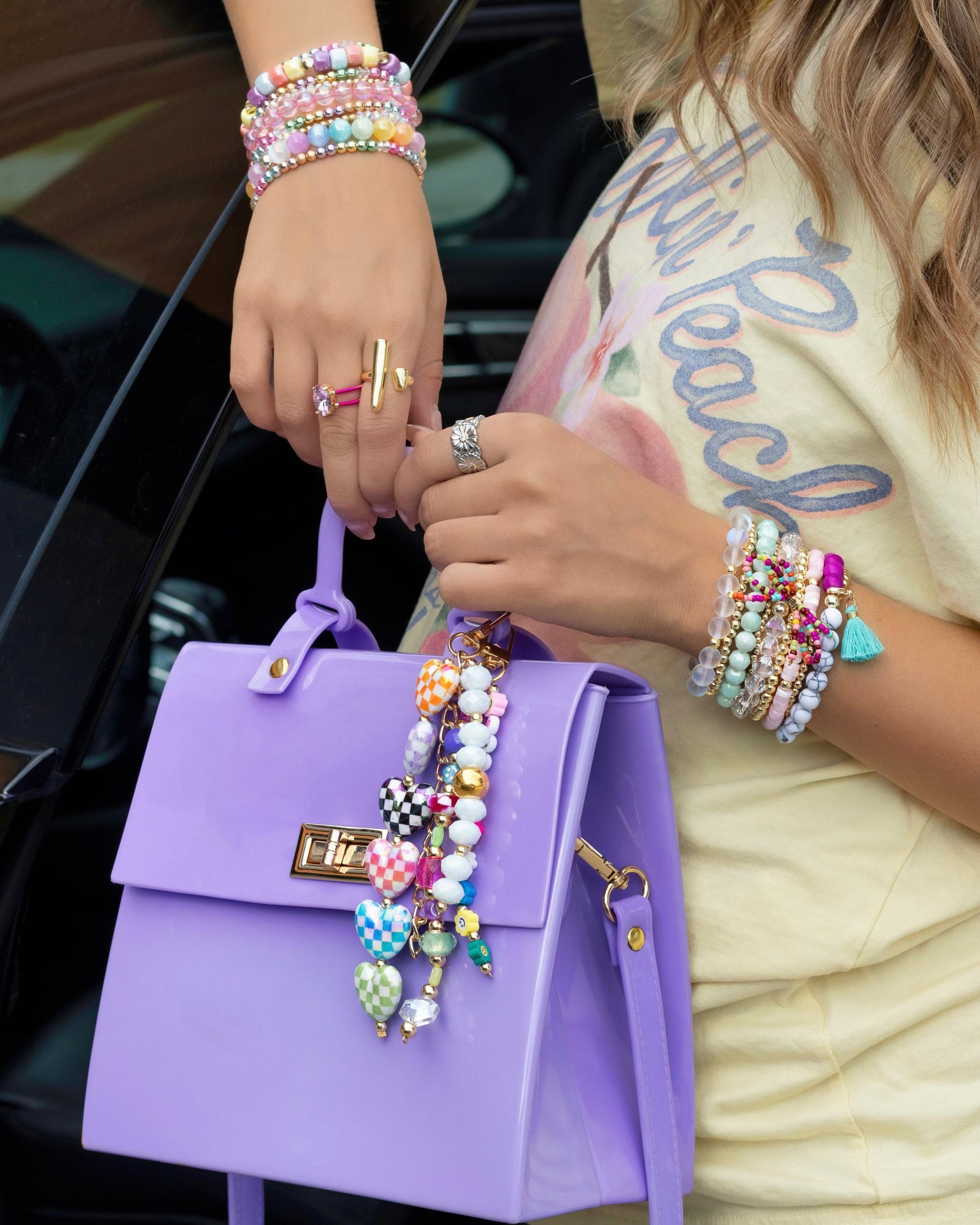 Bag Charm Checkered Heart