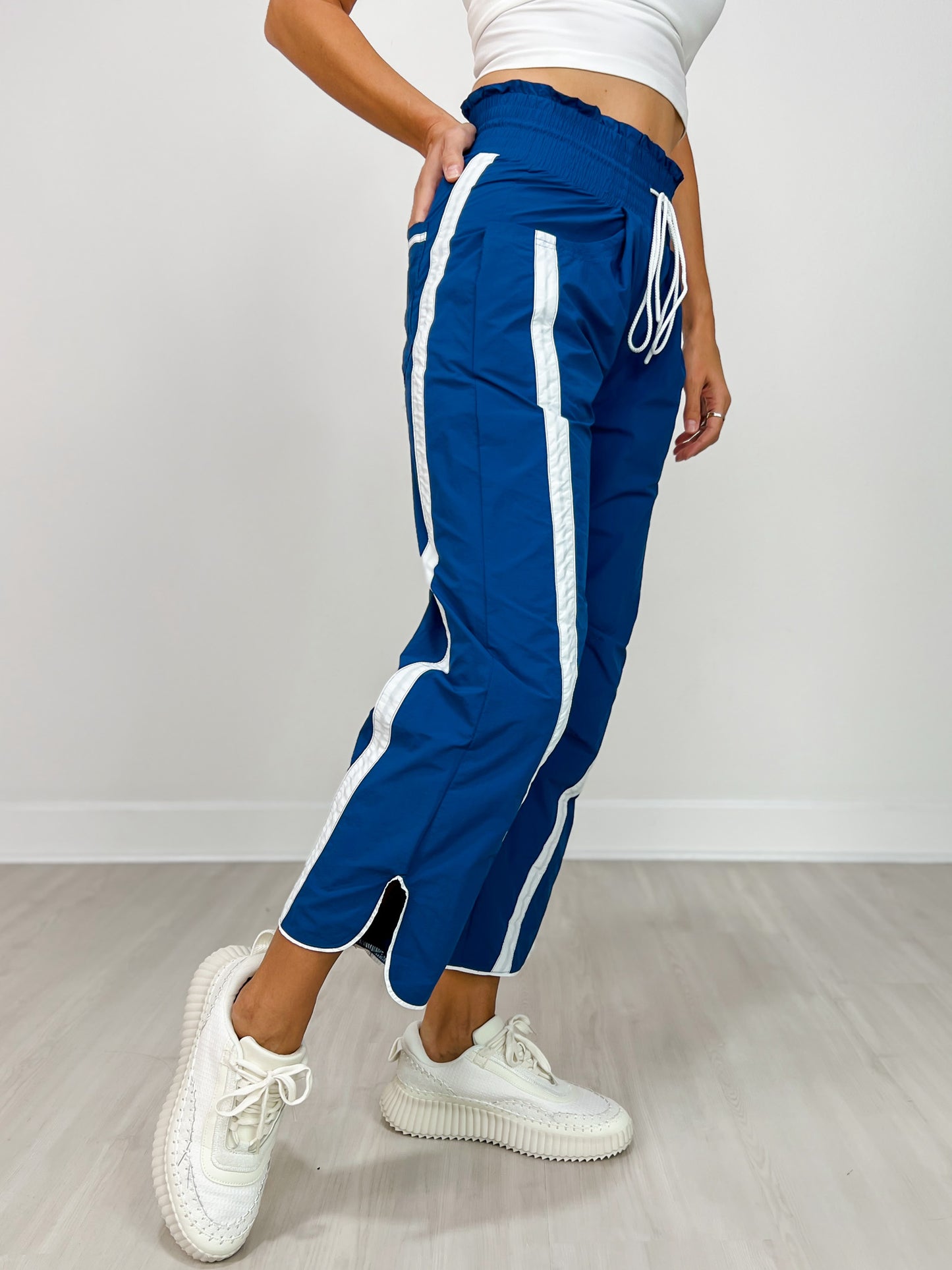 High Waisted Solid Knit Racer Stripe Pants