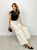 High Waist Wide Leg Pants with Roomy Front Pockets in Cream Dot