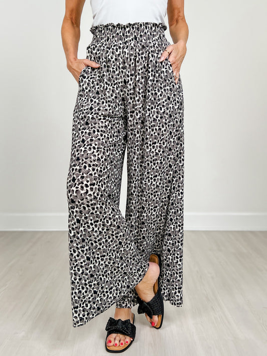 Wide Leg Leopard Pleated Comfy Pants