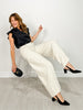 High Waist Wide Leg Pants with Roomy Front Pockets in Cream Dot