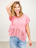 Round Neck Short Sleeve Crochet Contrast Knit Top