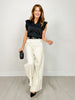 High Waist Wide Leg Pants with Roomy Front Pockets in Cream Dot