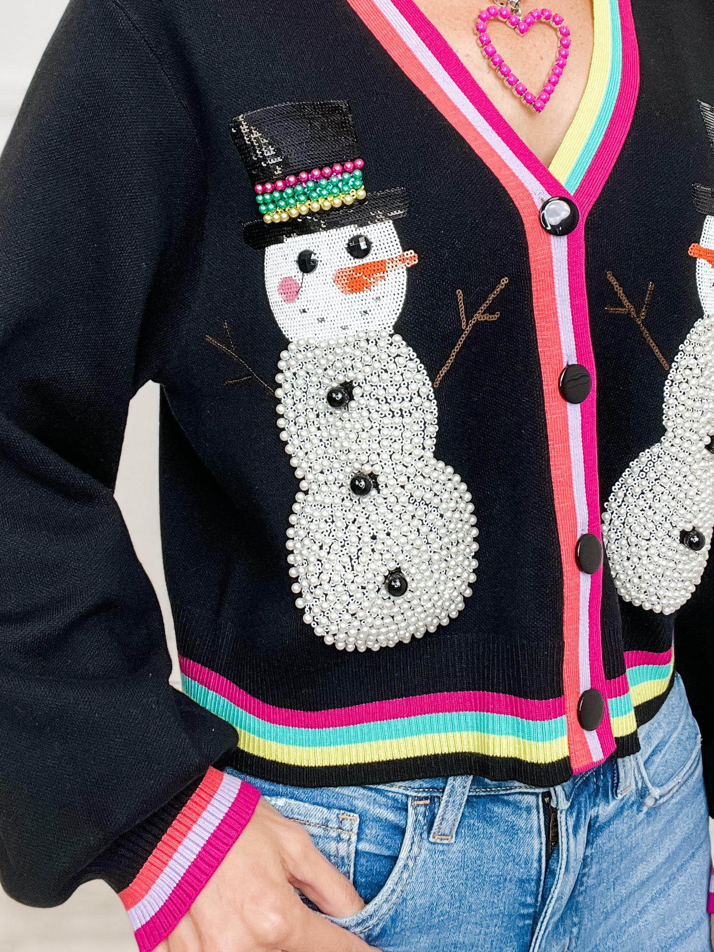 Queen of Sparkles Black Pearl Snowmen Cardigan