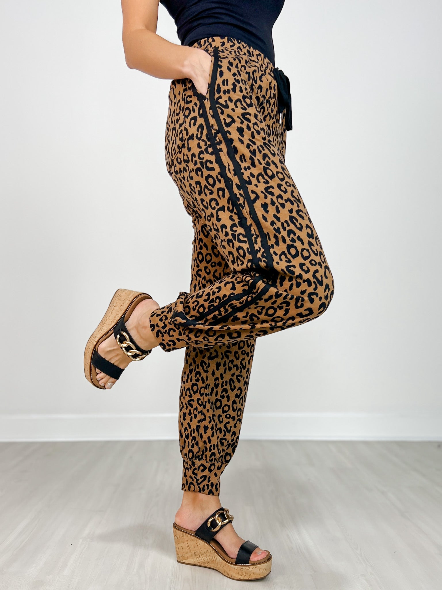 High Waisted Leopard Print Knit Joggers