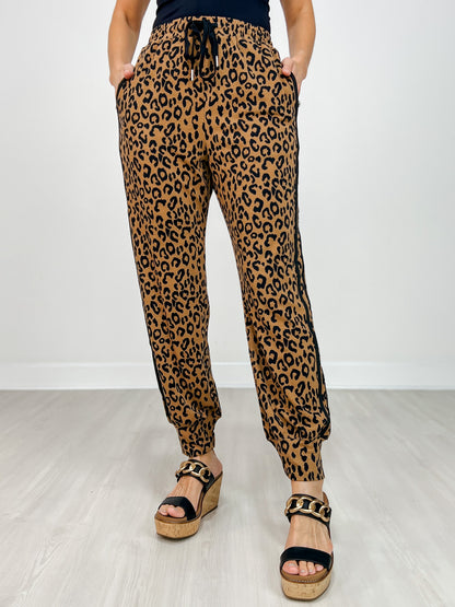 High Waisted Leopard Print Knit Joggers