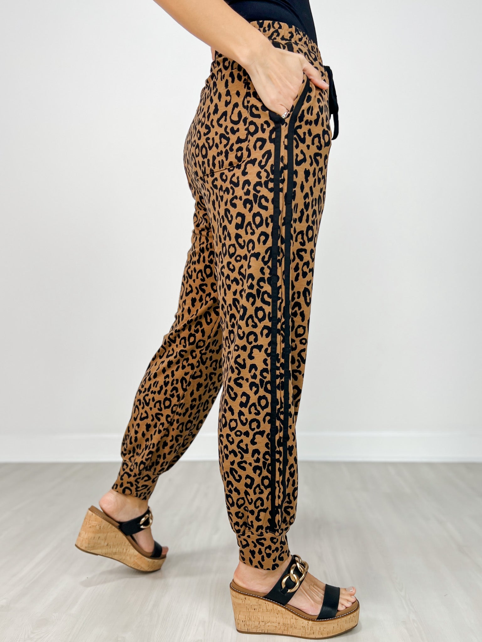 High Waisted Leopard Print Knit Joggers