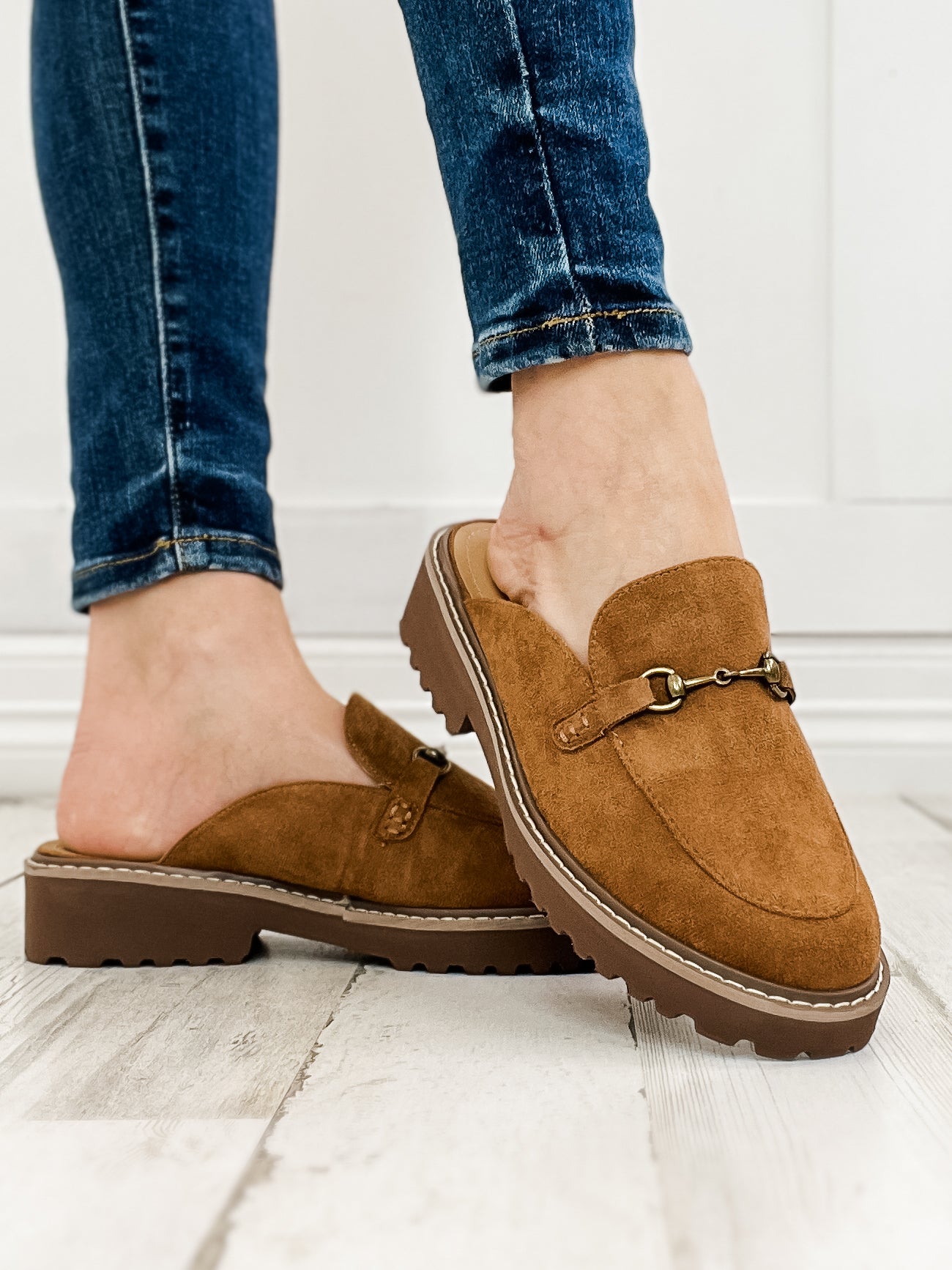 Corkys Wingin It Loafer Slides in Tobacco Faux Suede