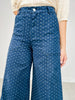 High Waist Wide Leg Pants with Roomy Front Pockets in Navy Dot