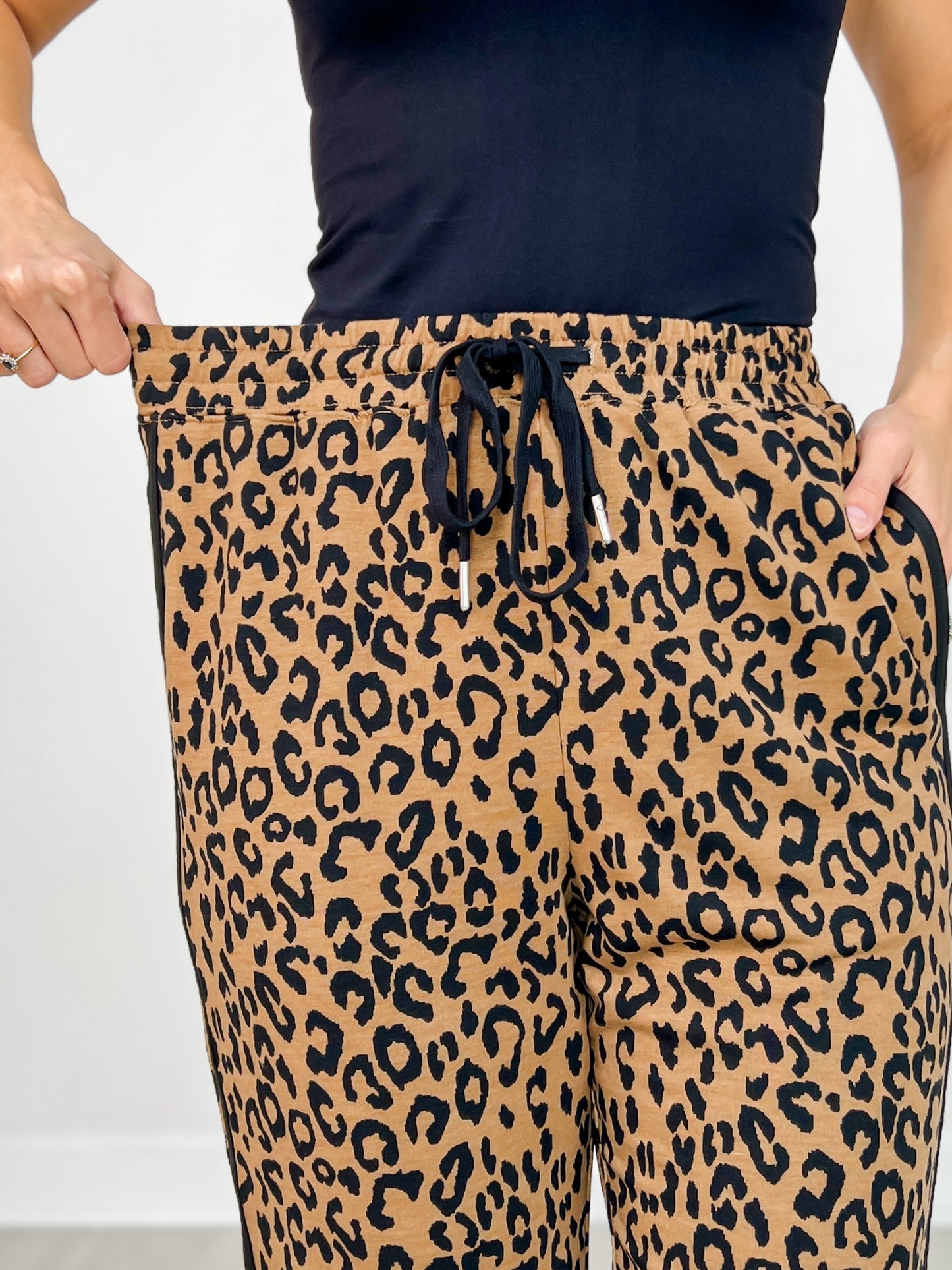 High Waisted Leopard Print Knit Joggers