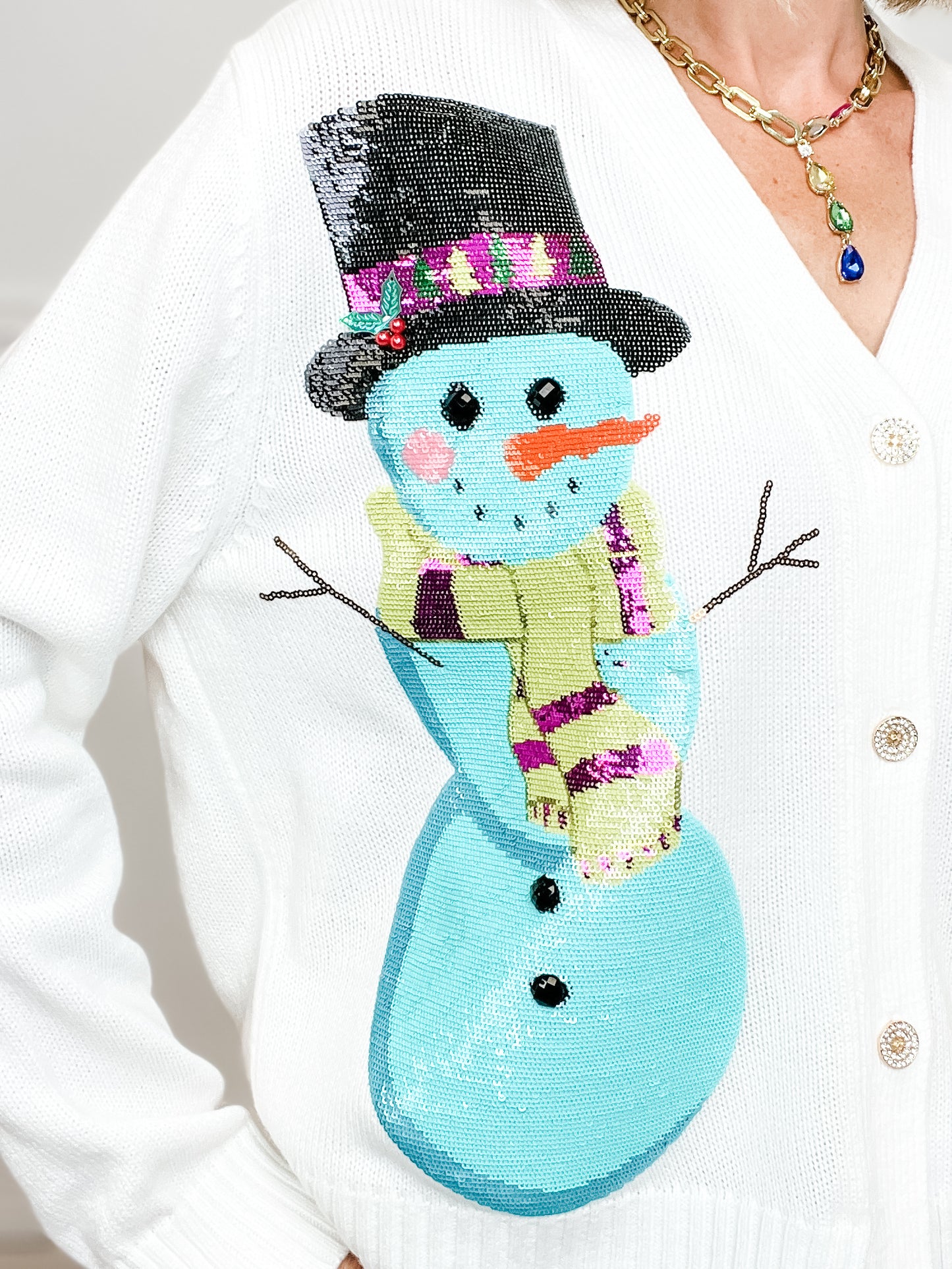 Queen of Sparkles White Snowmen Cardigan