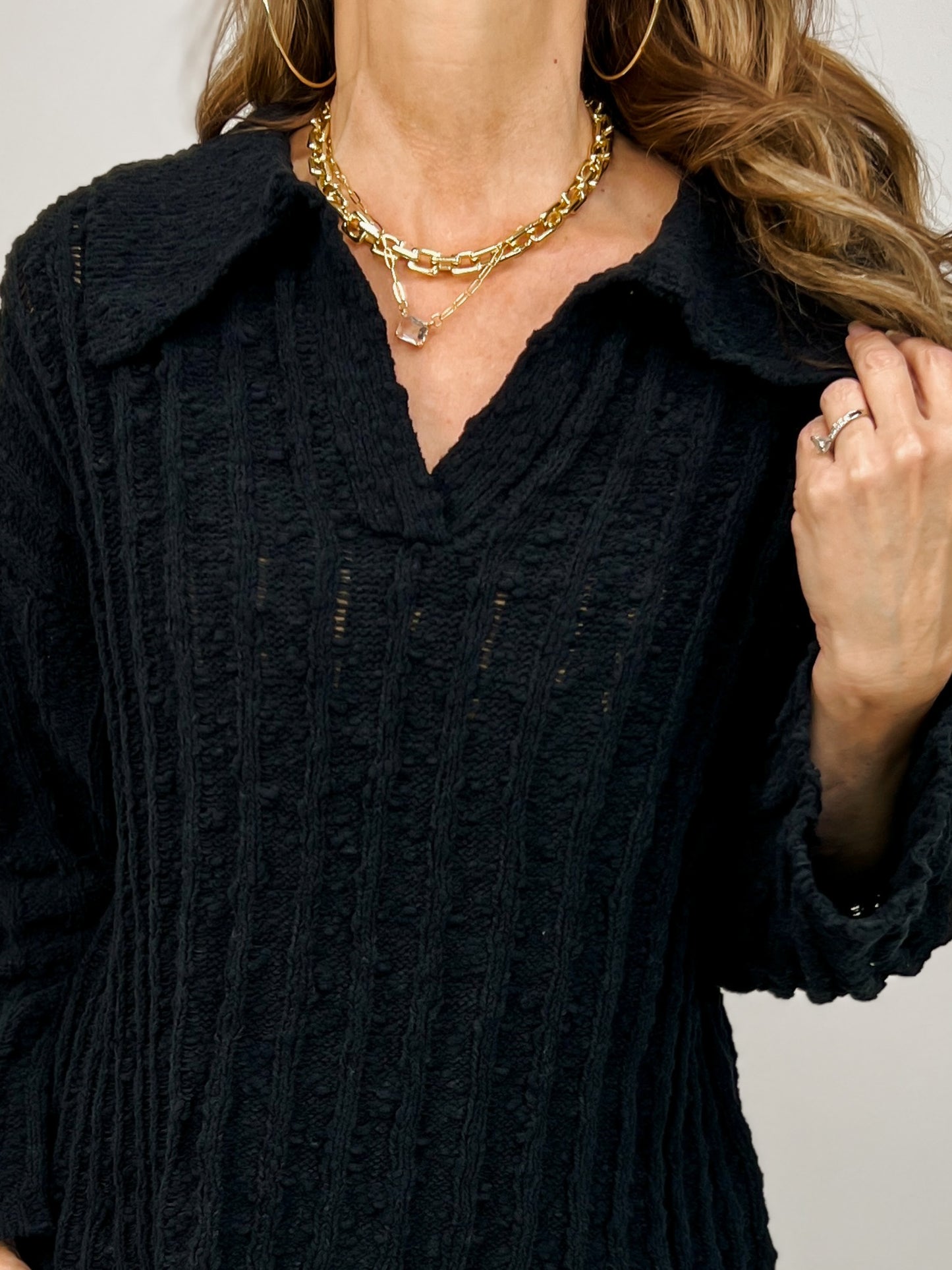 Hi-Lo Hem Collared Knit Sweater