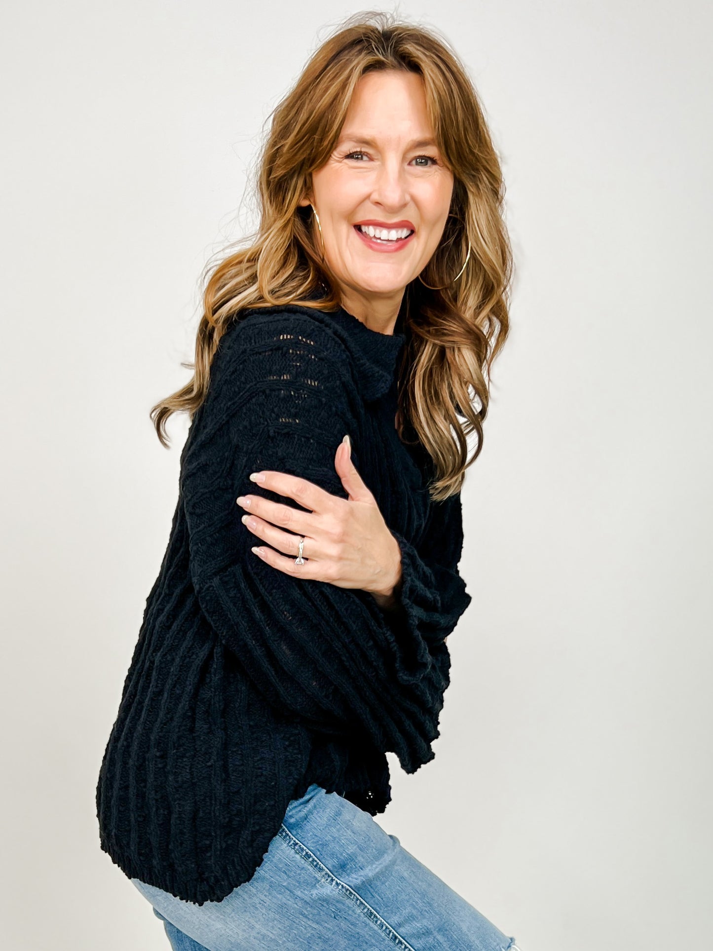 Hi-Lo Hem Collared Knit Sweater