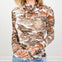 LONG SLEEVE MERROW HEM PRINTED MESH TOP