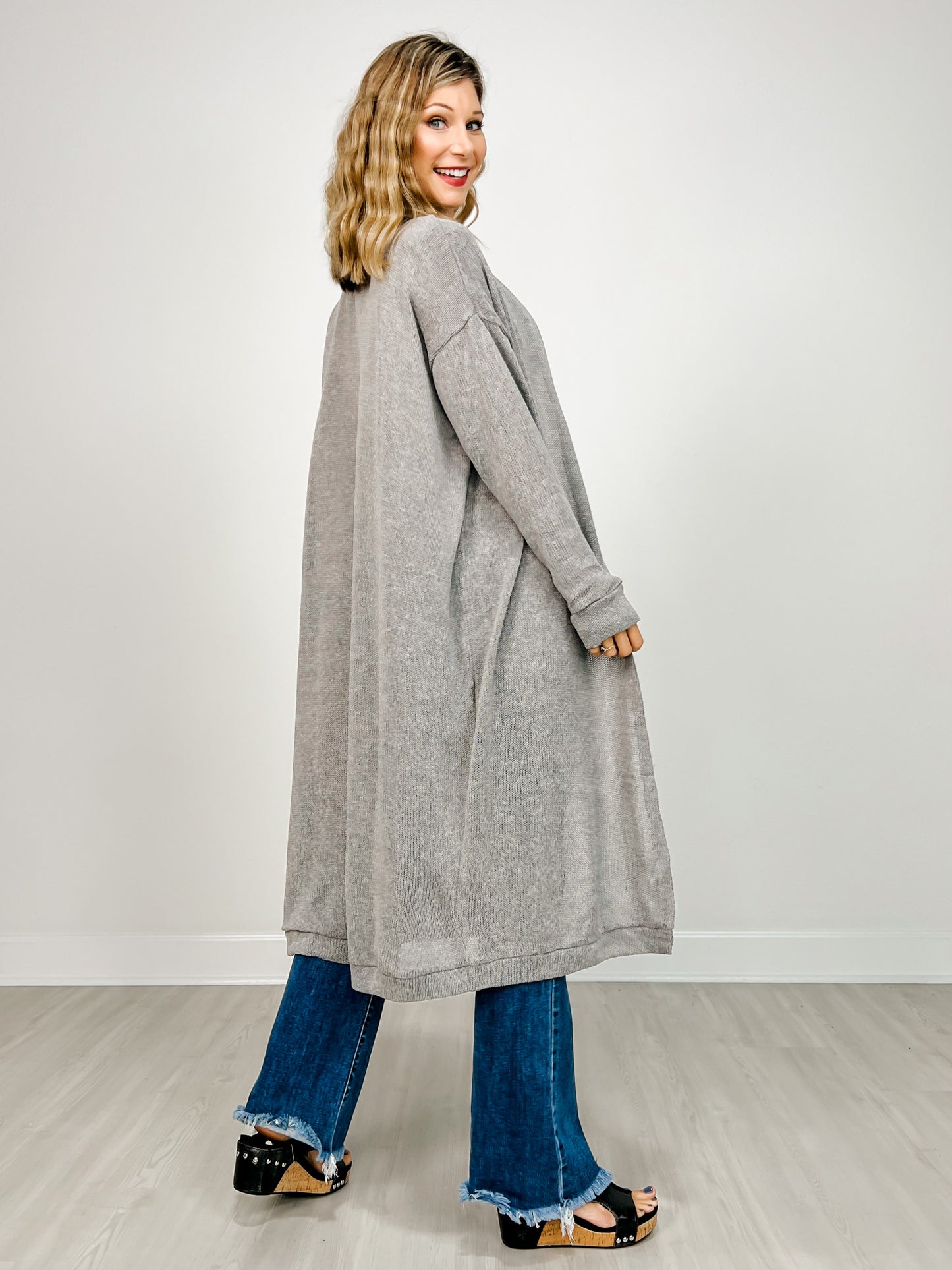 Lightweight Long Cardigan Sweater in SOFT GREY