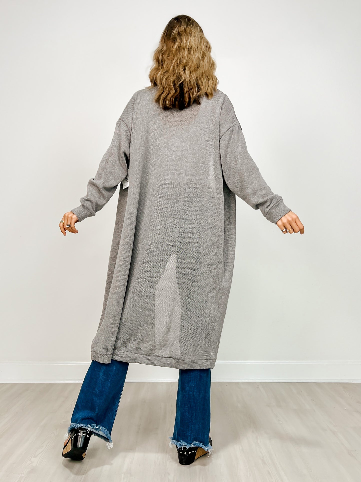 Lightweight Long Cardigan Sweater in SOFT GREY
