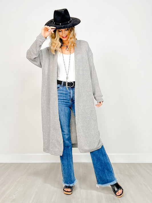 Lightweight Long Cardigan Sweater in SOFT GREY