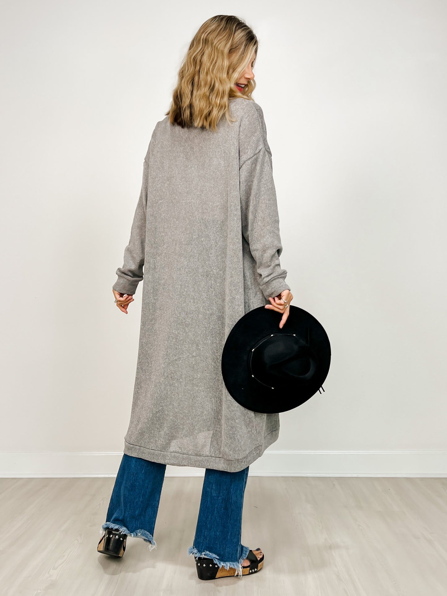 Lightweight Long Cardigan Sweater in SOFT GREY