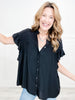 Yours To Keep Short Sleeve Button Up Top with Ruffled Sleeves