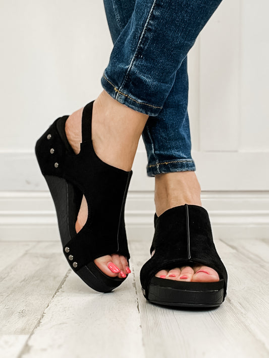 Corkys Volta II Wedge Sandals in Black Suede Croco