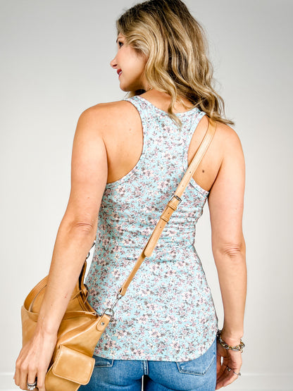 Scoop Neck Floral Button Front Tank Top