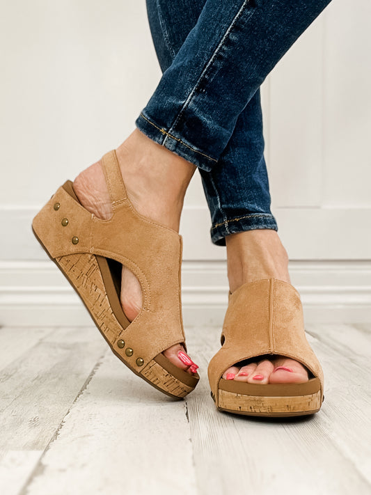 Corkys Volta II Wedge Sandals in Camel Faux Suede