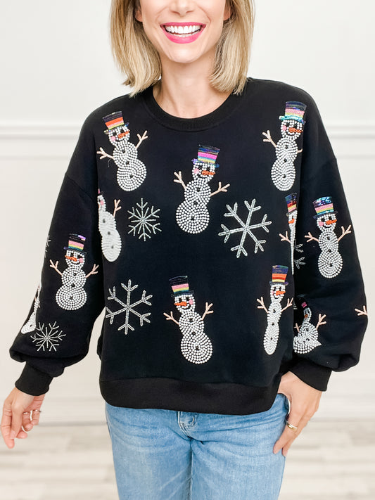 Queen of Sparkles Black Pearl Snowmen Sweatshirt