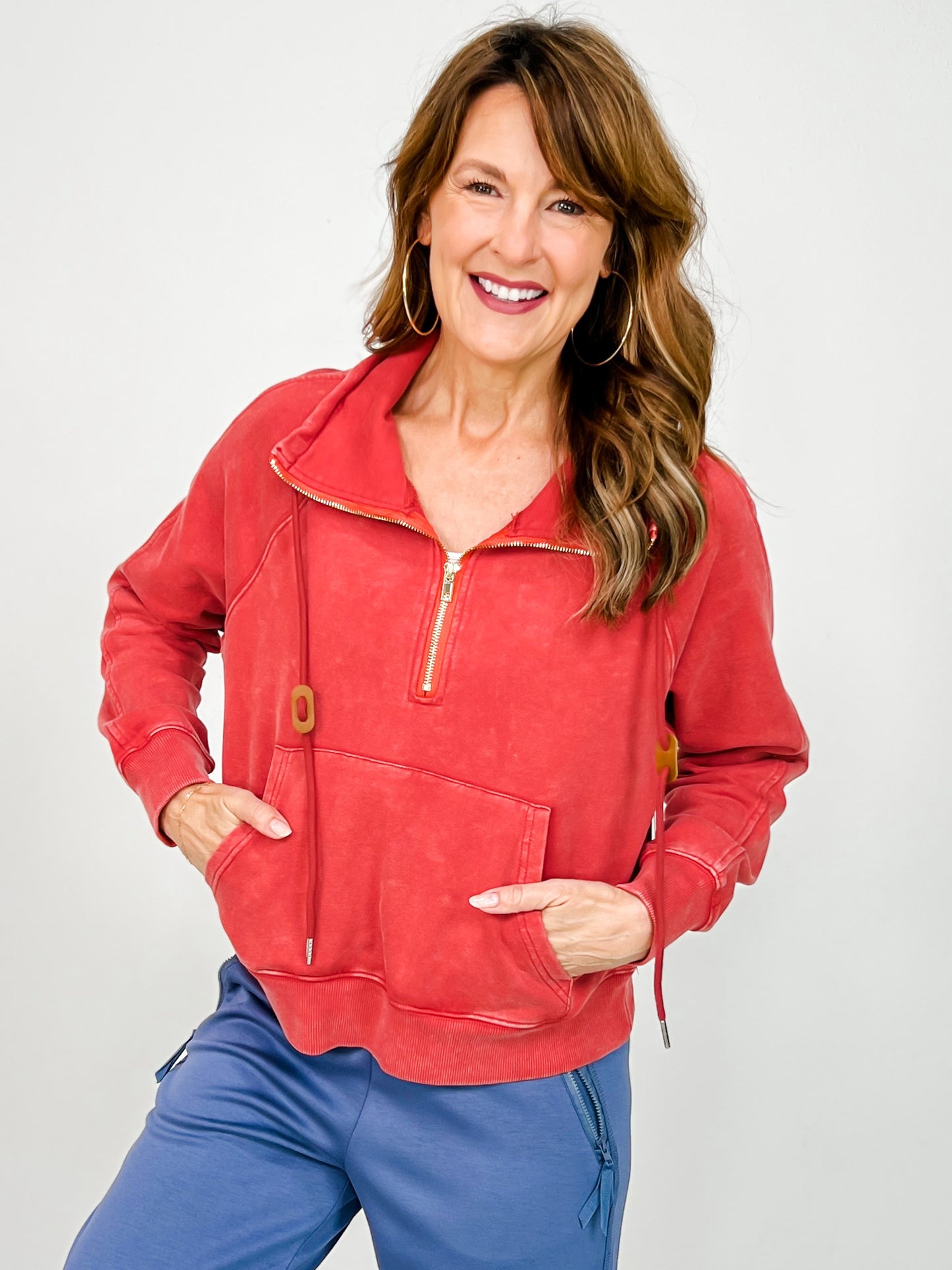 Quarter Zip Sweatshirt with Kangaroo Pouch